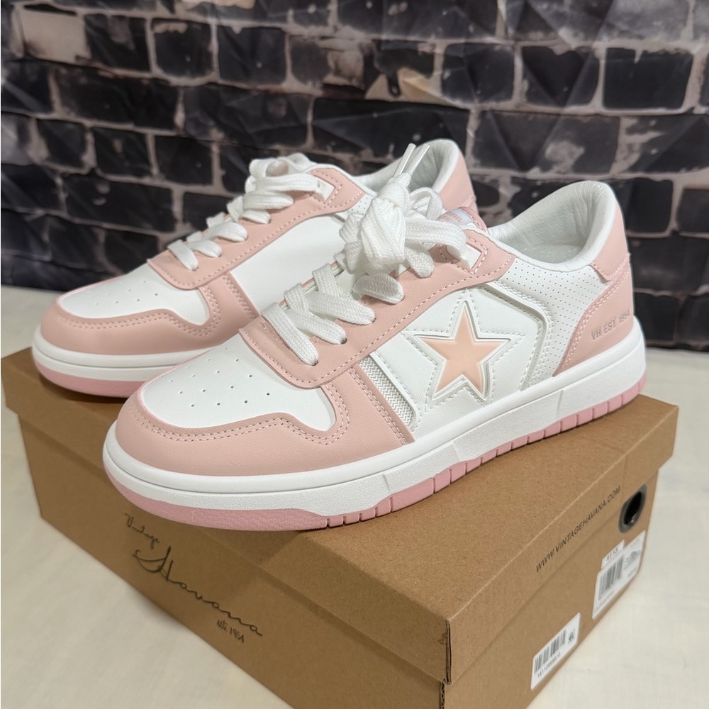 Vintage Havana Claudia White Pink Star Sneakers Womens 8.5 Lace Up